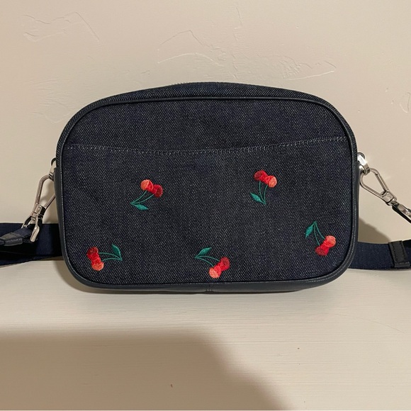 Kate Spade Navy Denim Cherry Embroidered Crossbody Bag with small card holder - Picture 4 of 10